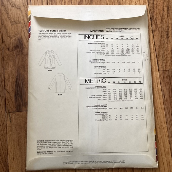 70’s Blazer Sewing Pattern - Picture 3 of 5